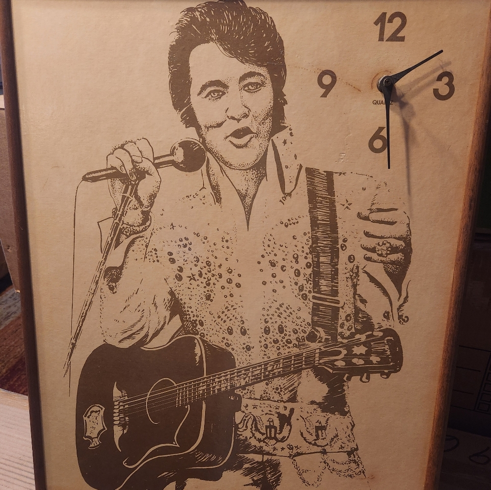 Vintage Elvis Presley Quartz Wall Clock BlackTanGray 24"x19"x2"